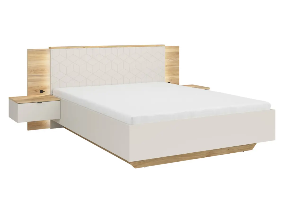 Cama Glamour 160x200 con contenedor y somier cachemira/roble mauvella
