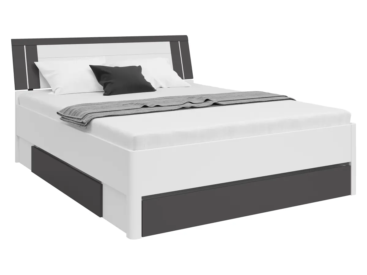 Кровать Saturn 160x200 с 3 ящиками белая/графит