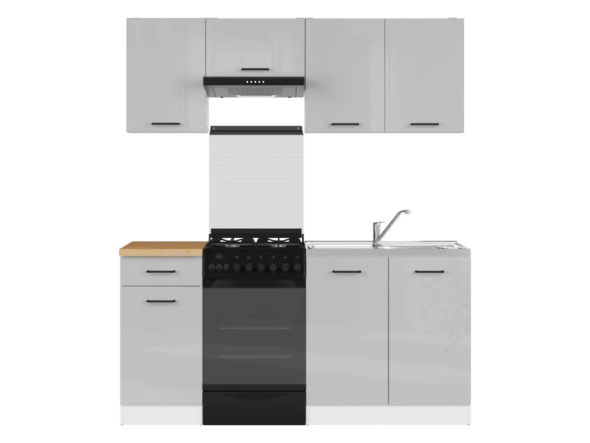 Conjunto de cocina Junona Line 170 cm gris claro brillo con encimera