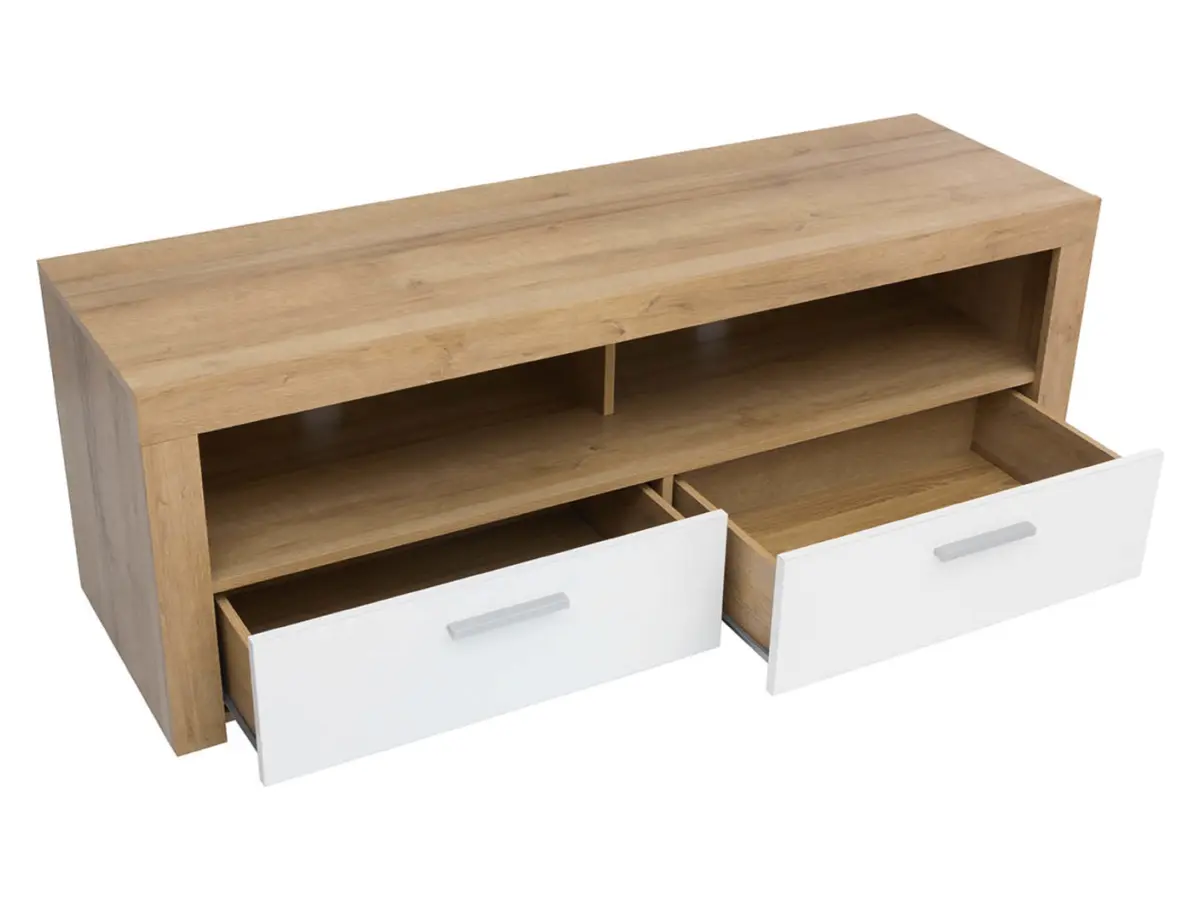 RTV cabinet Balder 135 cm with 2 drawers and a shelf riviera oak/white gloss