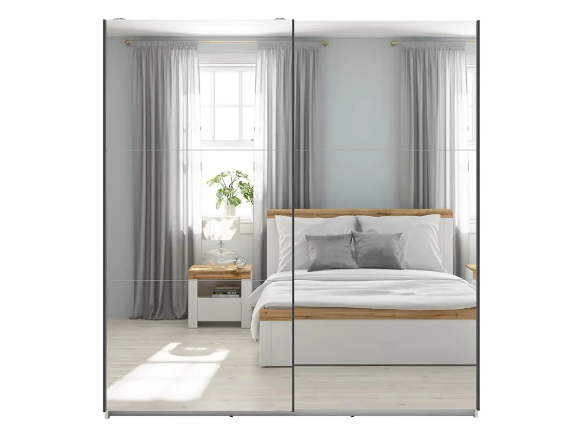 Armario de puertas correderas Tetrix 183 cm con espejo blanco brillo
