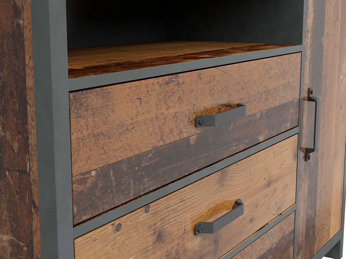 Cómoda Weston 131 cm con puertas 3 cajones y estante pino old style