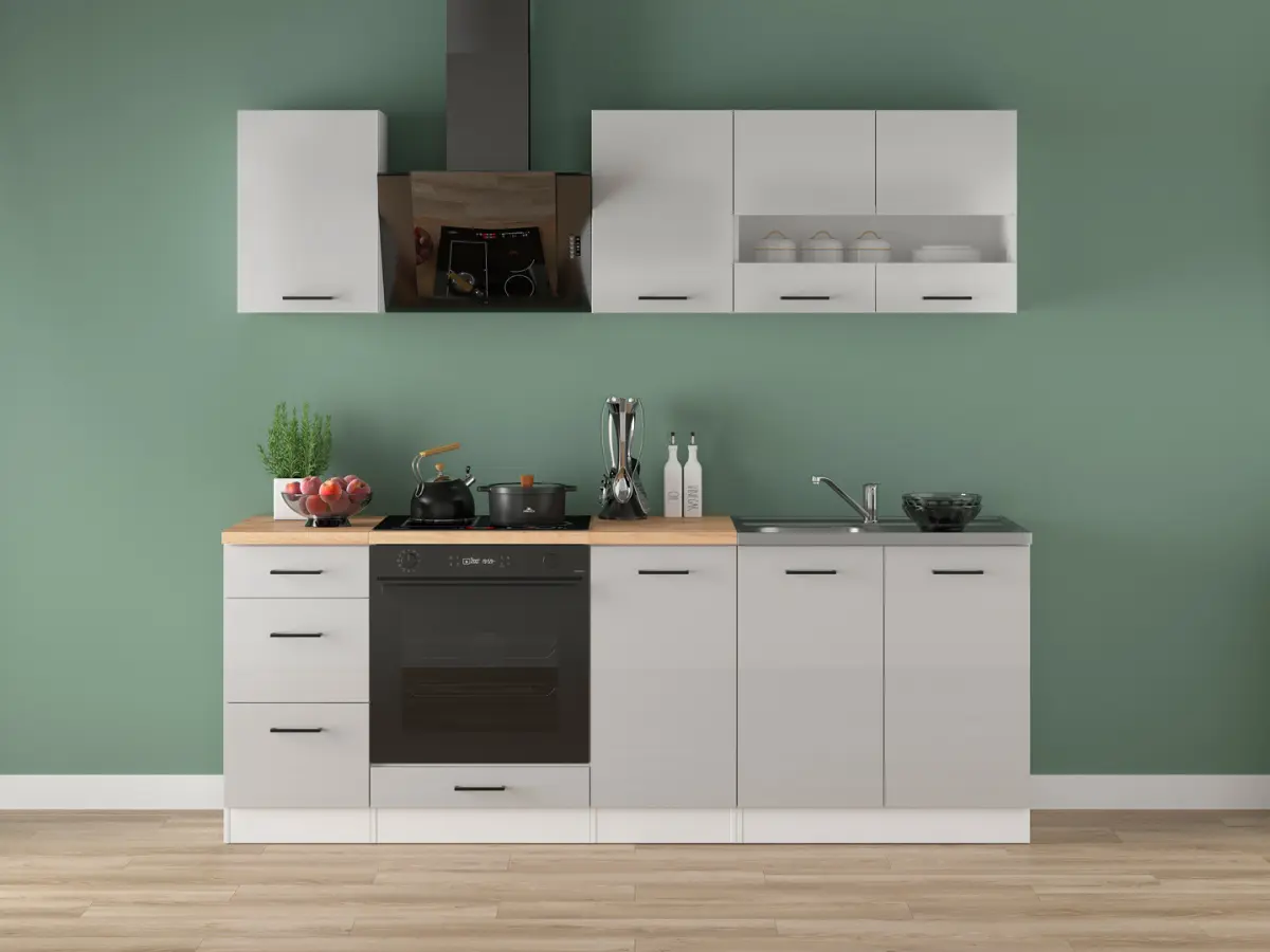 Кухонный гарнитур Junona Line 220 см светло-серый глянец