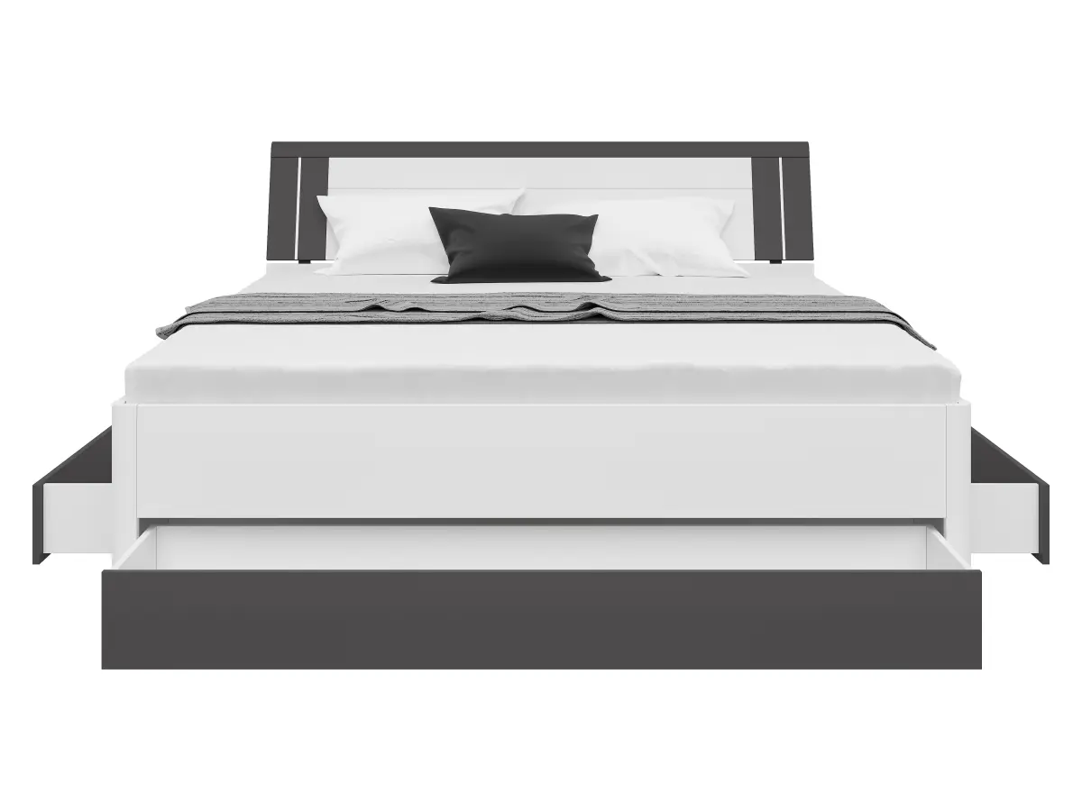 Ліжко Saturn 180x200 з 3 шухлядами білий/графіт