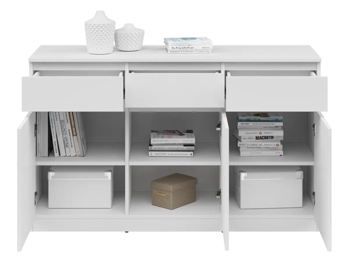 Cómoda Saturn 135 cm con 3 puertas y 3 cajones blanca