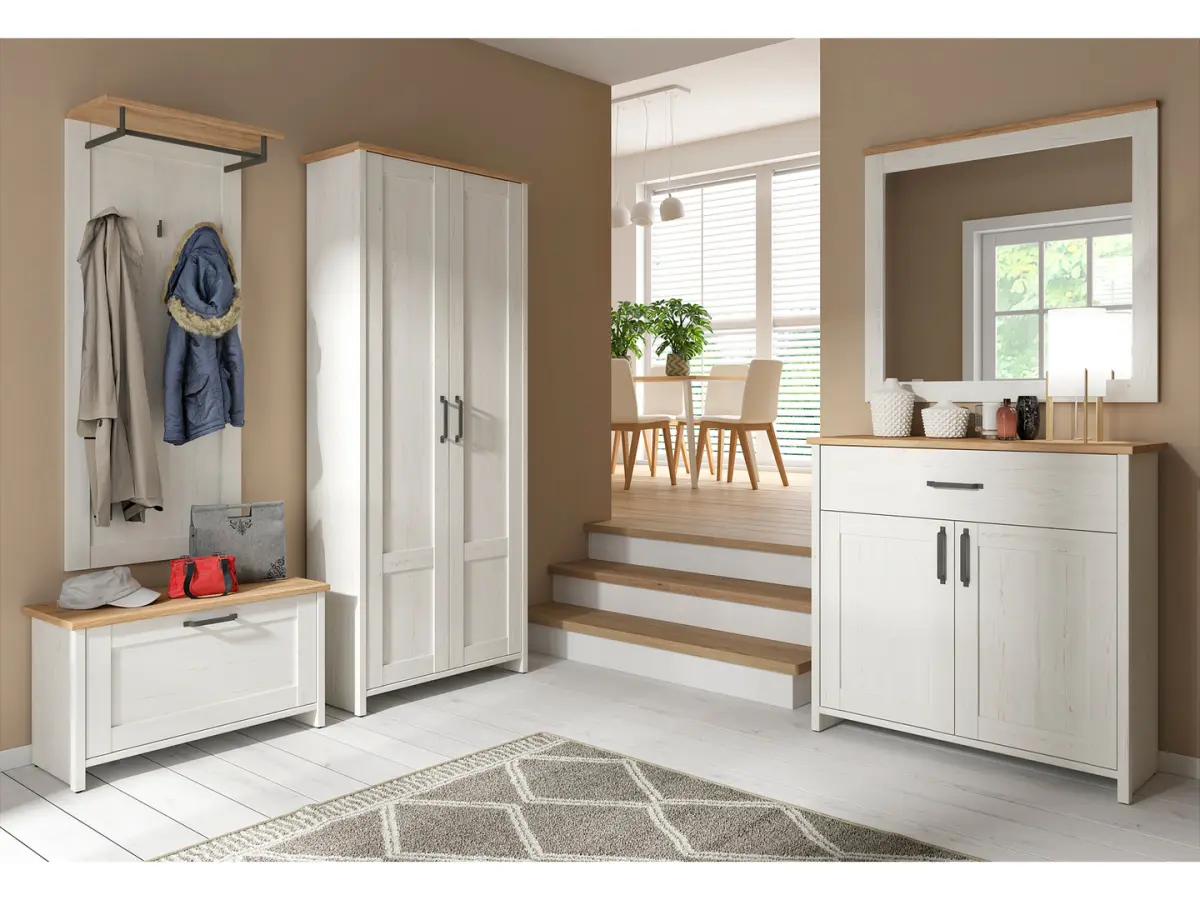 Cómoda Loksa 102 cm con 2 puertas y un cajón pino andersen blanco/roble grandson