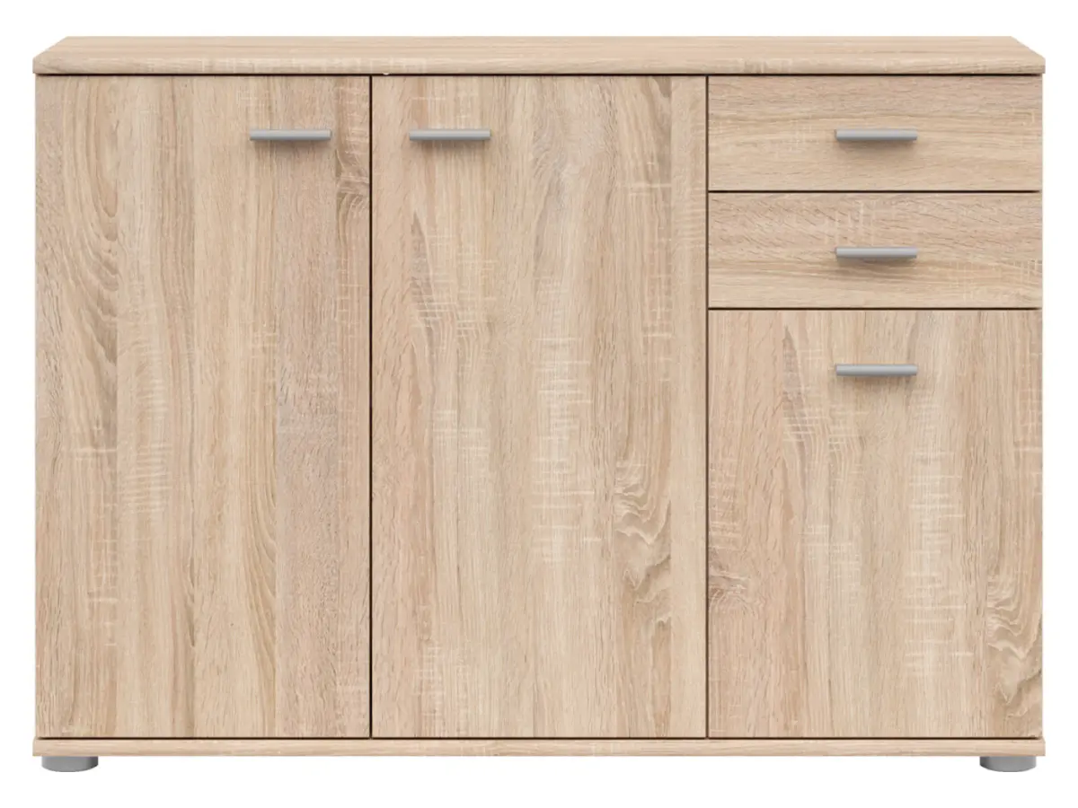 Cómoda Noeda 106 cm con 3 puertas y 2 cajones roble sonoma