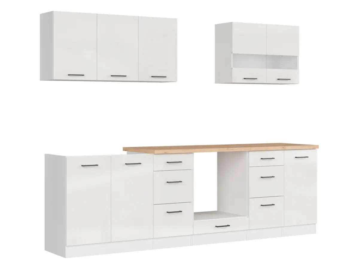 Conjunto de cocina Junona Line 260 cm tiza brillo con encimera