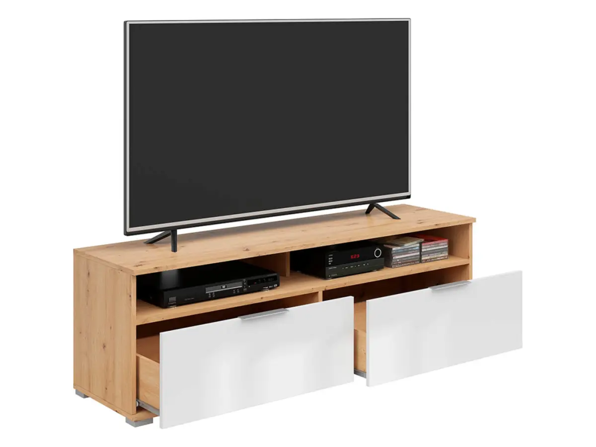 Mueble tv Zele con 2 cajones roble artisan/blanco brillo