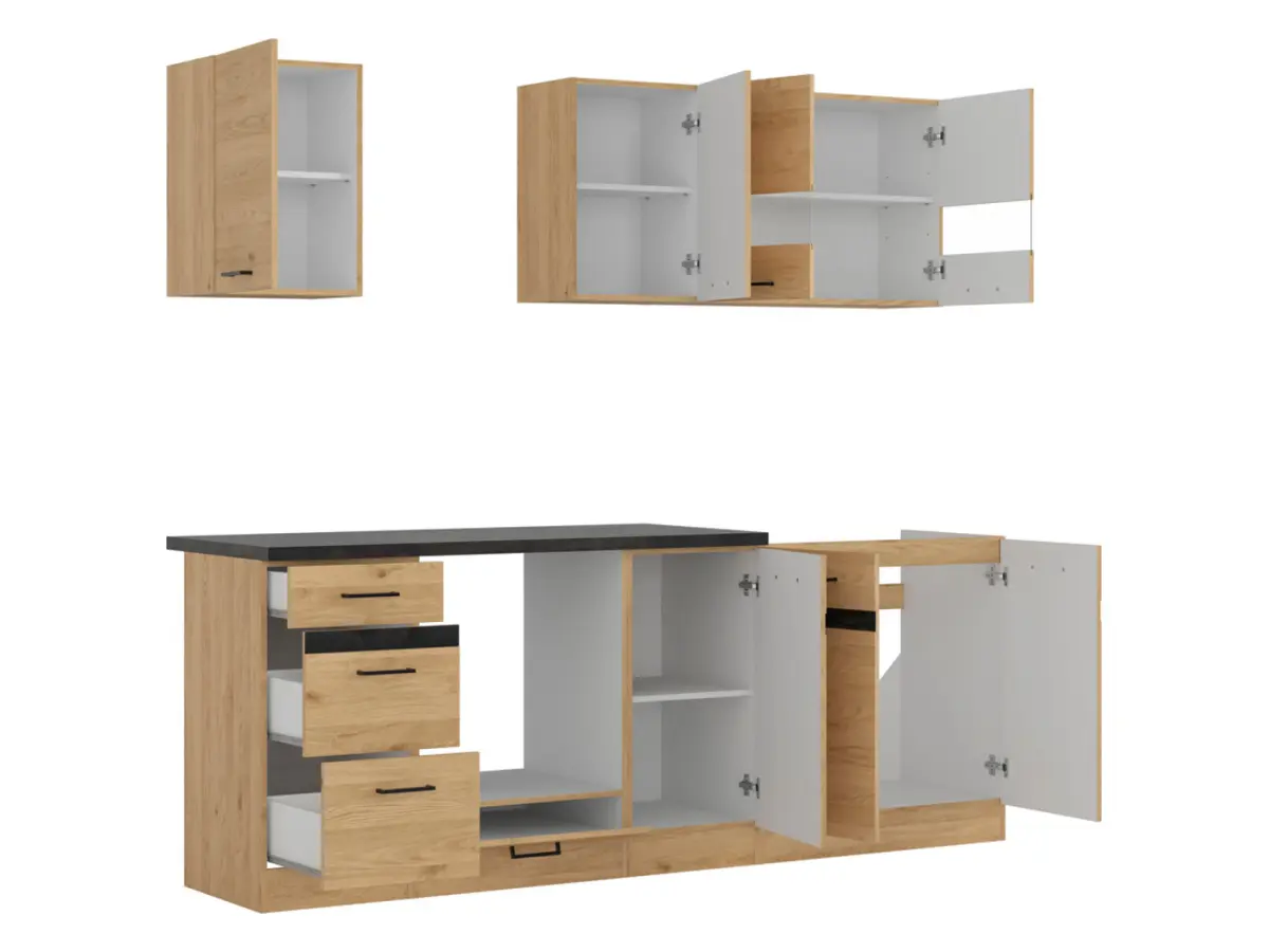 Conjunto de cocina Junona Line 220 cm roble bernstein con encimera