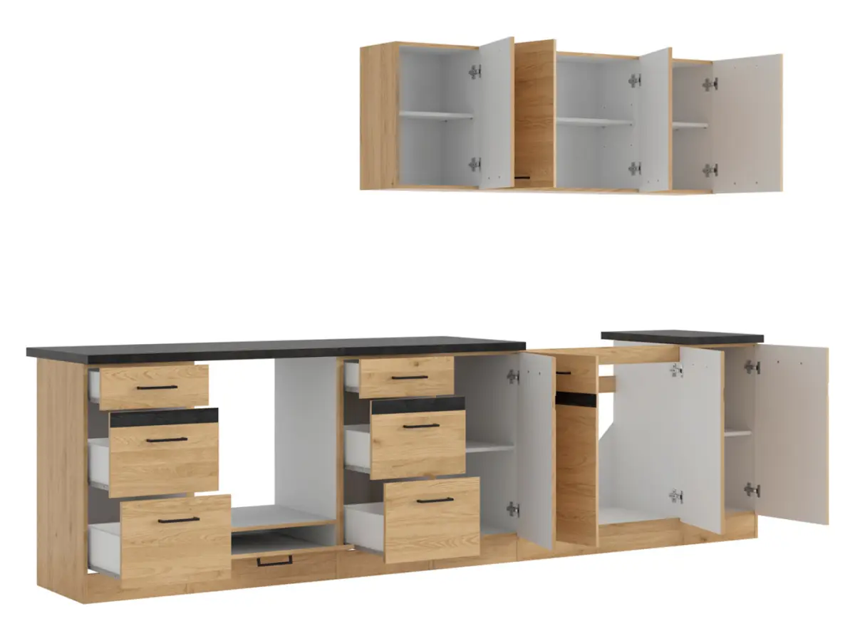 Conjunto de cocina Junona Line 300 cm roble bernstein con encimera