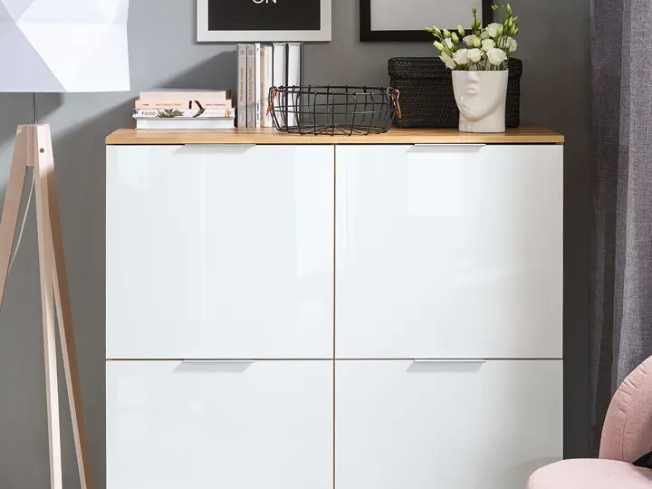 Armario Zele 104 cm de cuatro puertas roble wotan/blanco brillo