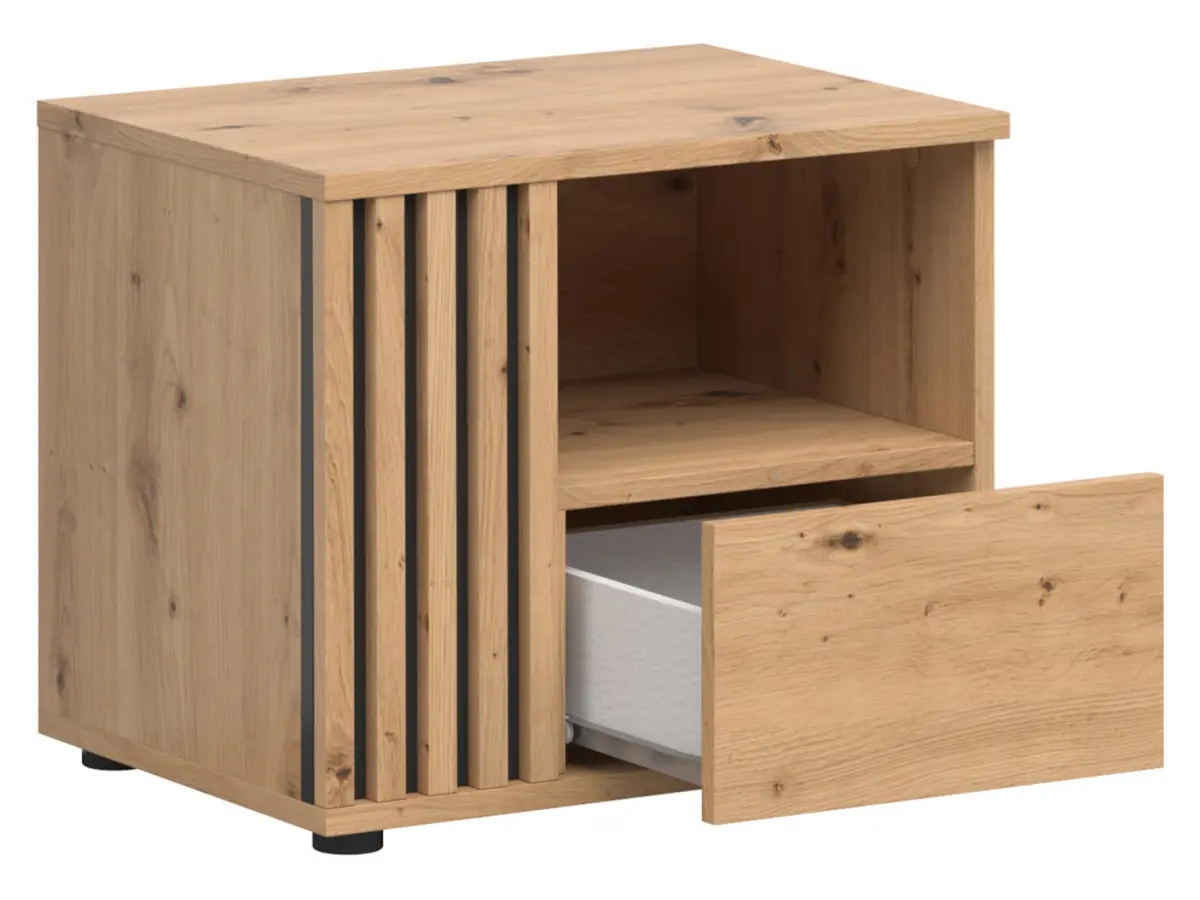 Mesita de noche Vabres 55 cm izquierda con cajón roble artisan listones
