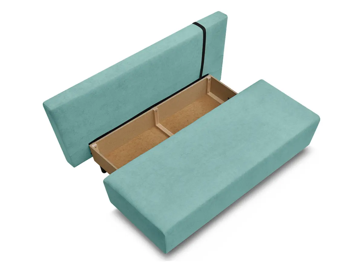 Sofá de tres plazas Sun con función de dormir y contenedor menta