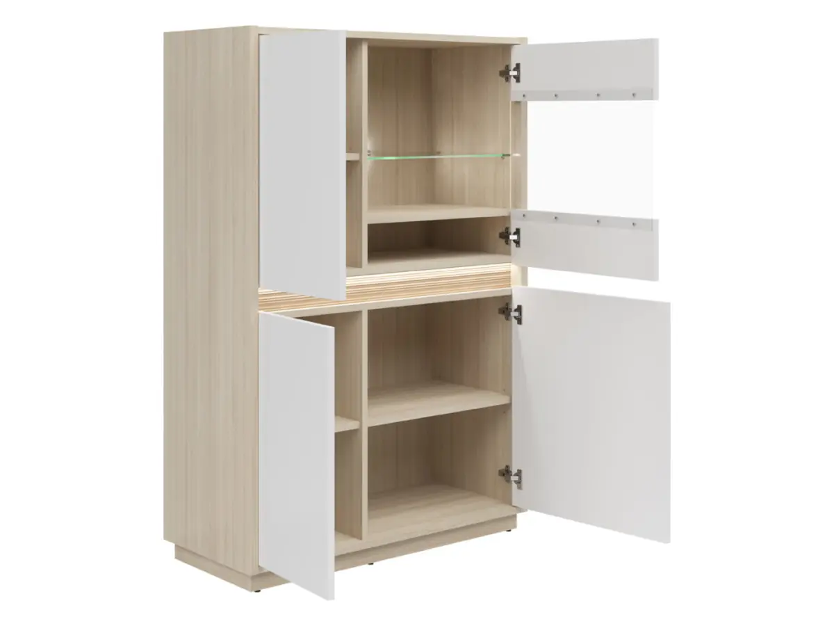 Vitrina Kim con 4 puertas roble riva claro/blanco