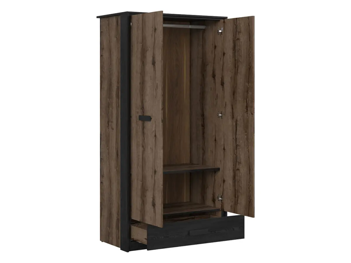 Armario de dos puertas Kassel 100 cm con cajón roble monastery/roble negro