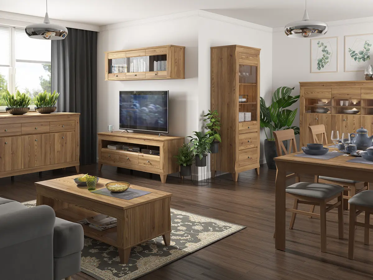 Cómoda Bergen 156 cm con 3 puertas y 3 cajones alerce sibiu dorado