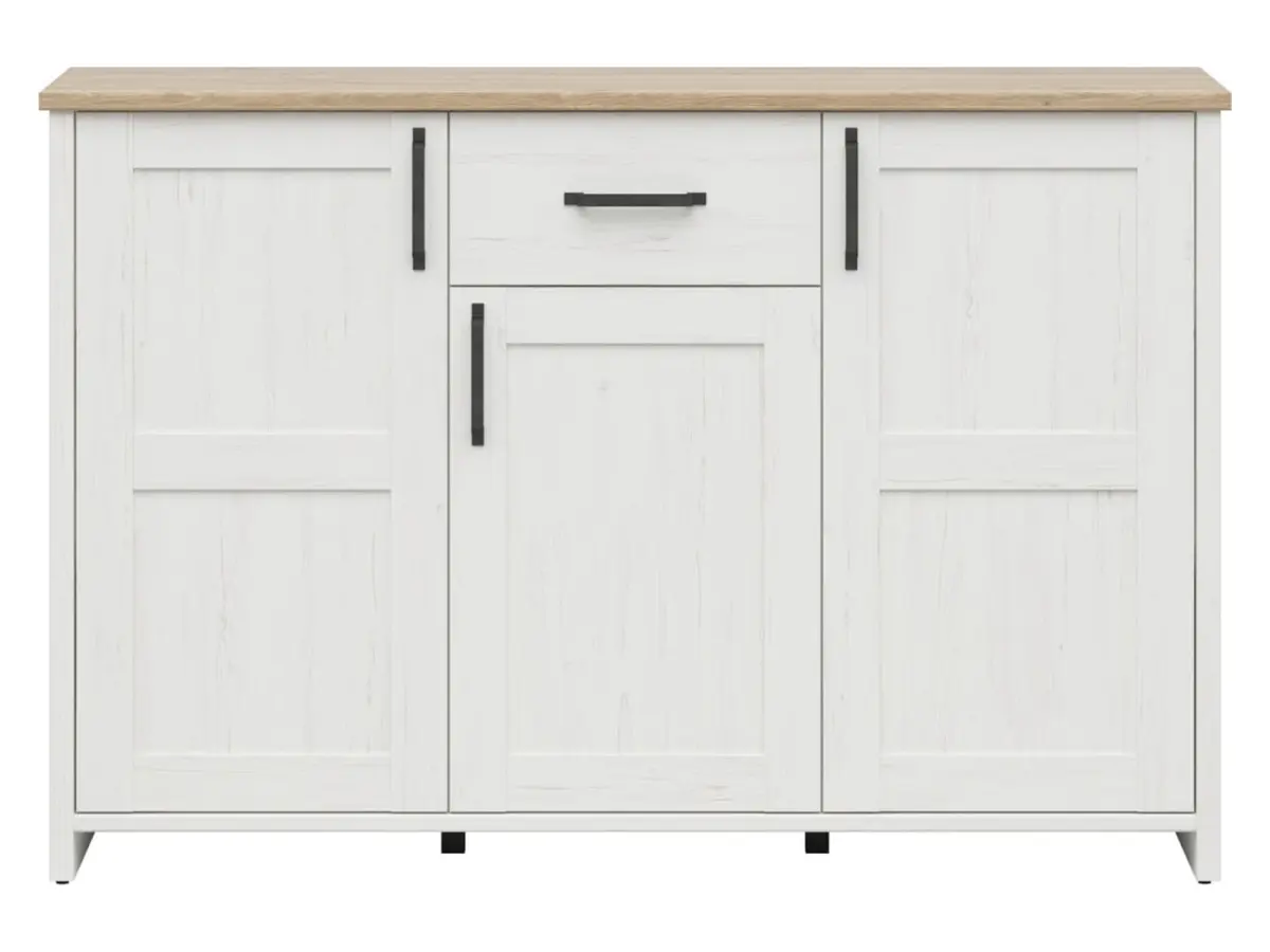 Cómoda Loksa 148 cm con 3 puertas y un cajón pino andersen blanco/roble grandson