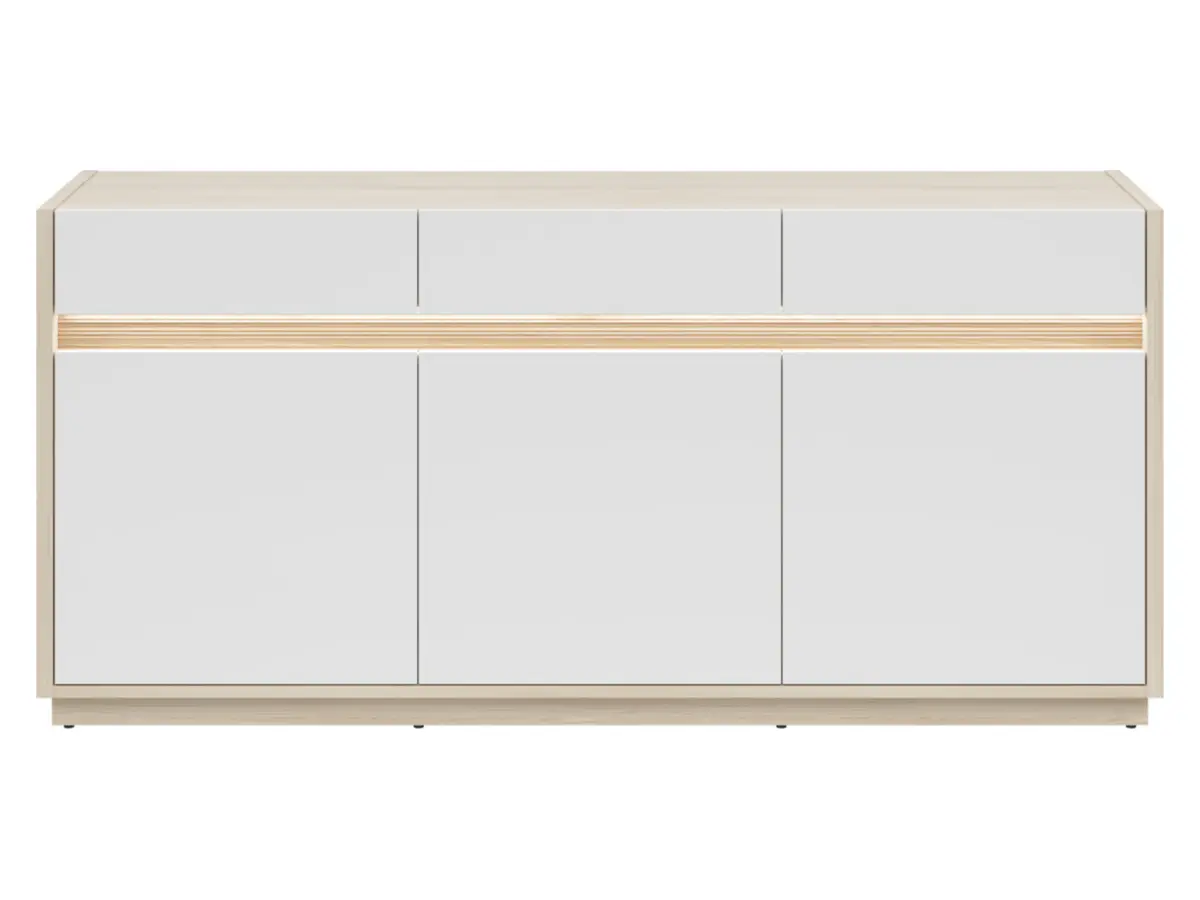 Cómoda Kim con 3 puertas y 3 cajones roble riva claro/blanco