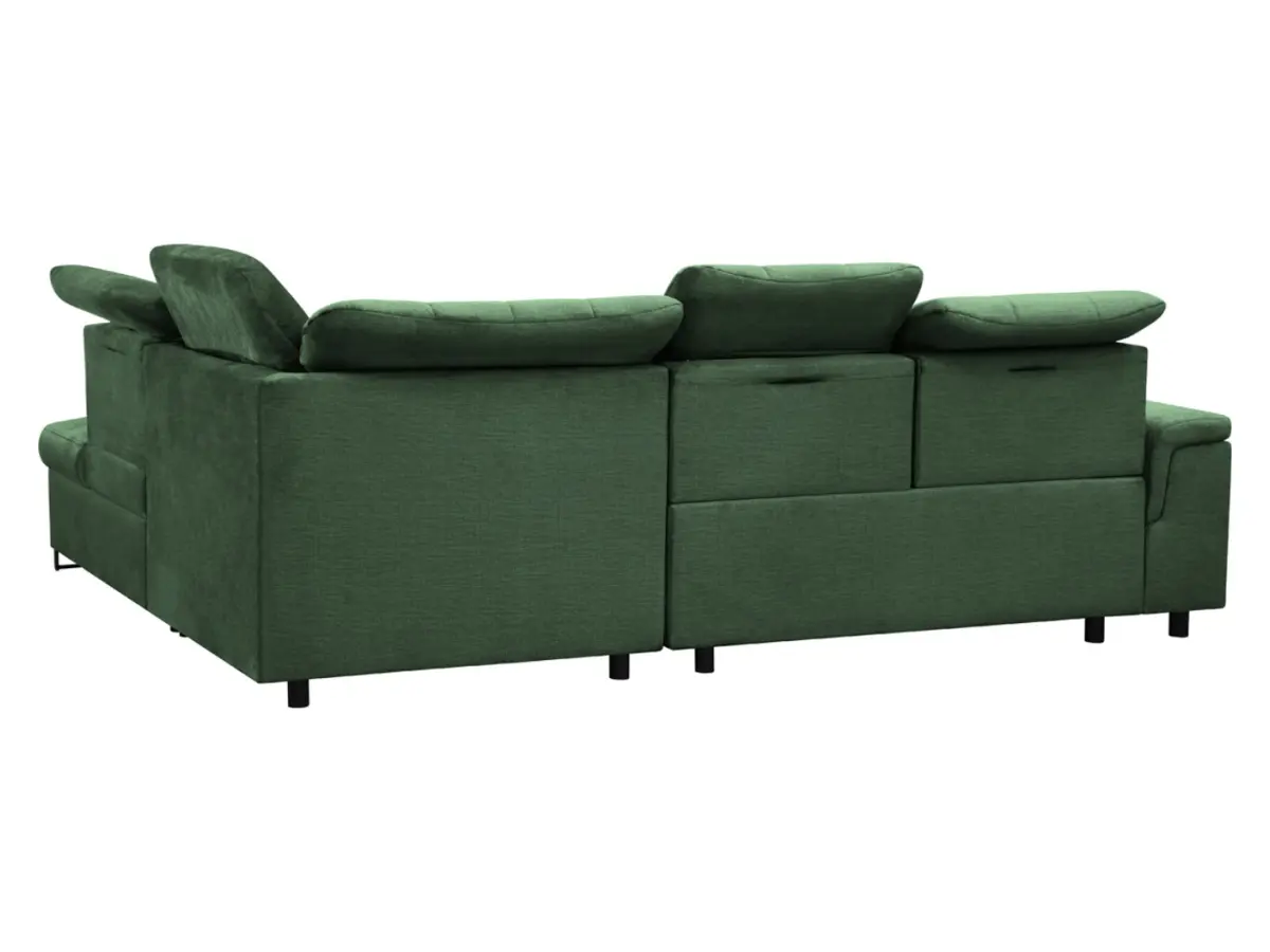 Sofá de esquina derecho Aragon convertible con reposacabezas y asiento ajustable verde