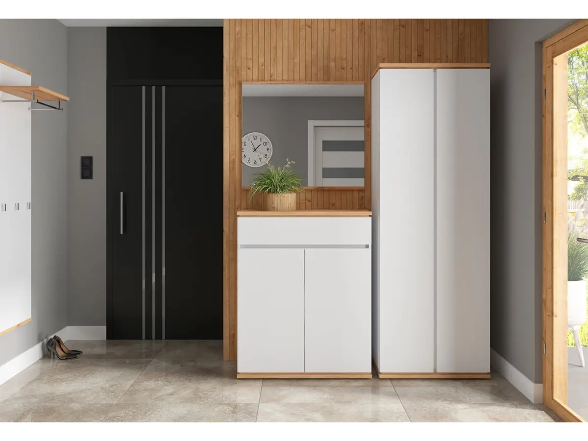 Estantería para recibidor Yamael con puertas roble artisan/blanco