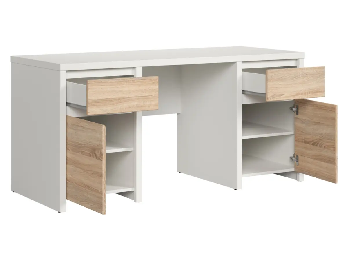 Escritorio Kaspian 160 cm con 2 puertas y cajones blanco/roble sonoma