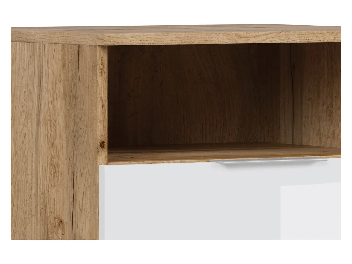 Mesita de noche Zele 50 cm con cajón roble wotan/blanco brillo