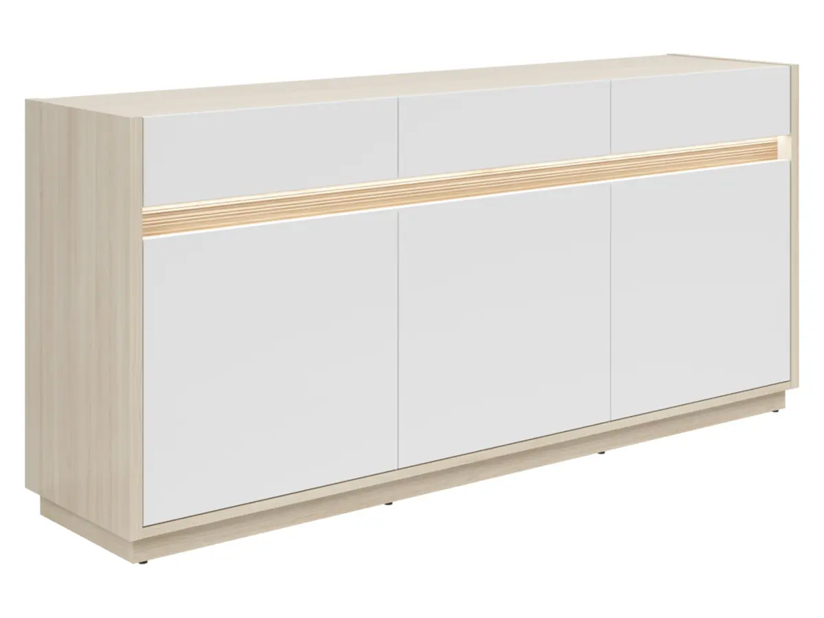 Cómoda Kim con 3 puertas y 3 cajones roble riva claro/blanco