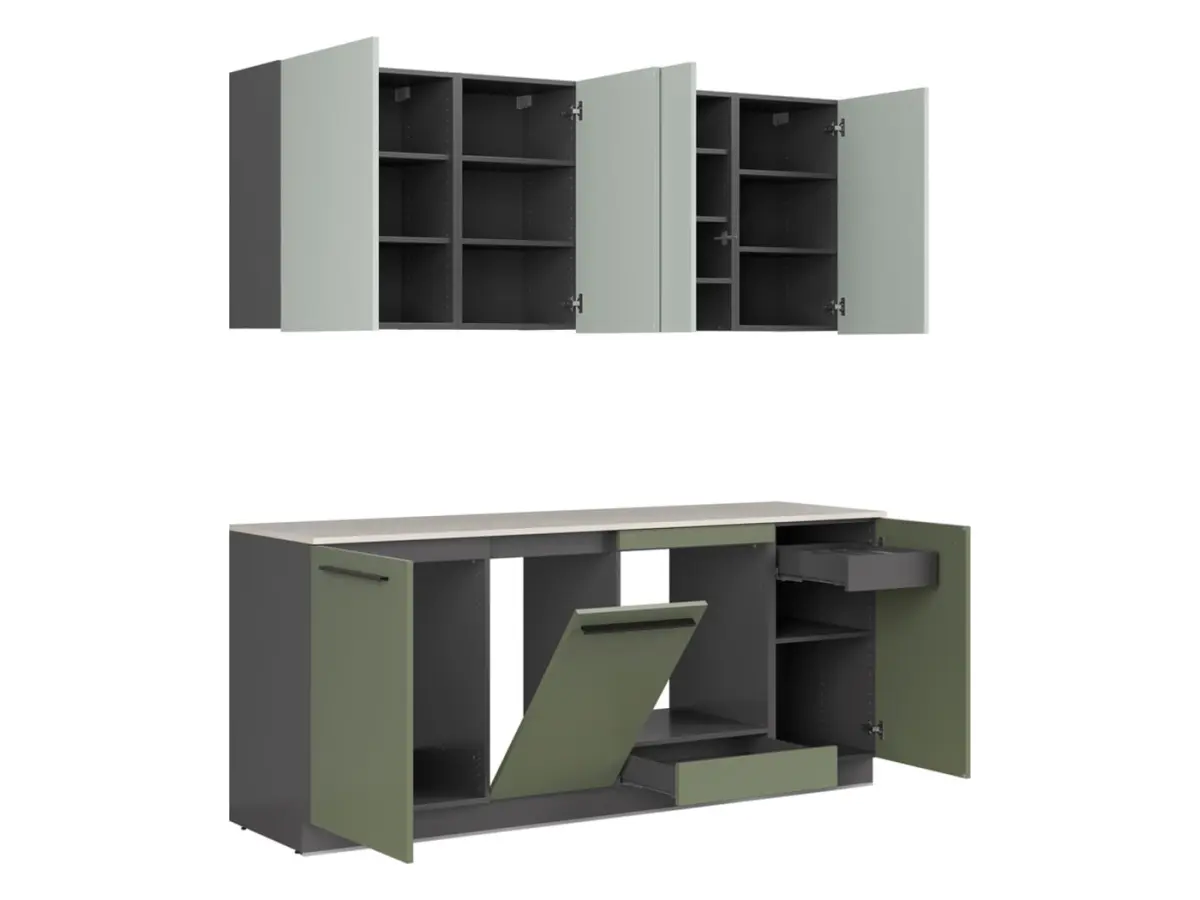 Conjunto de cocina Milino Small 210 cm verde con encimera