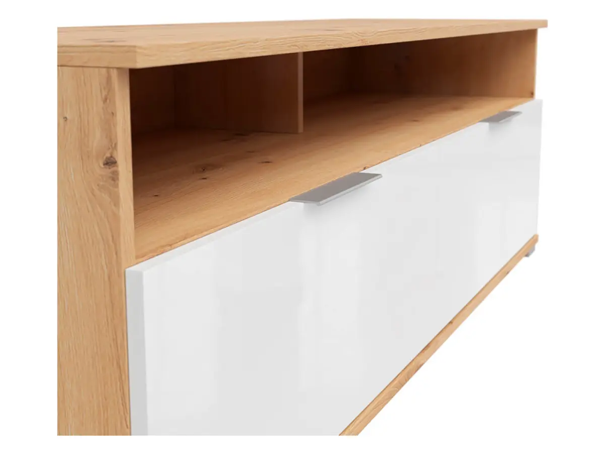 Mueble tv Zele con 2 cajones roble artisan/blanco brillo