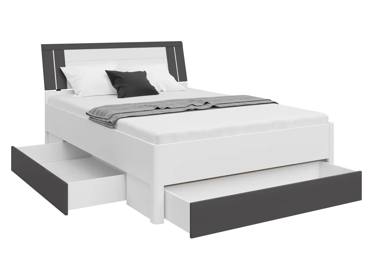 Кровать Saturn 140x200 с 3 ящиками белый/графит