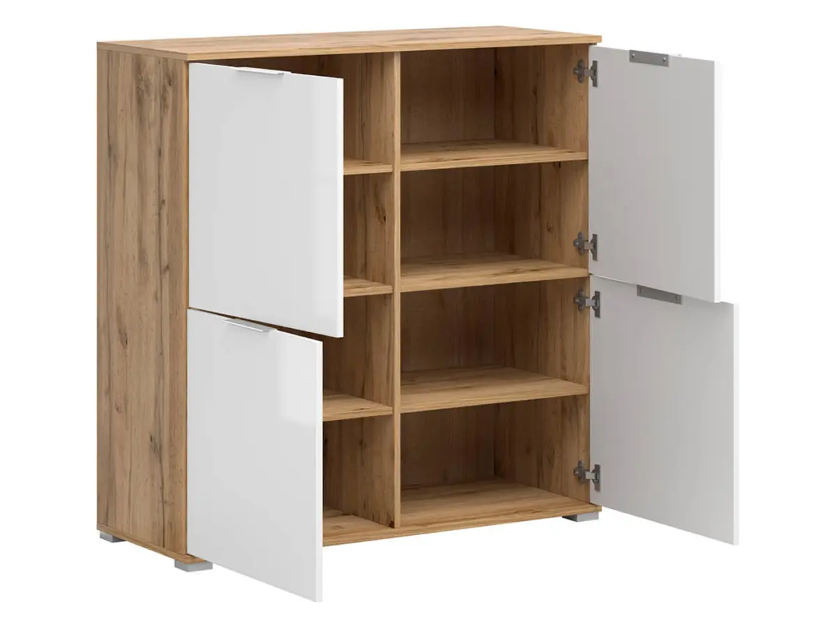 Armario Zele 104 cm de cuatro puertas roble wotan/blanco brillo