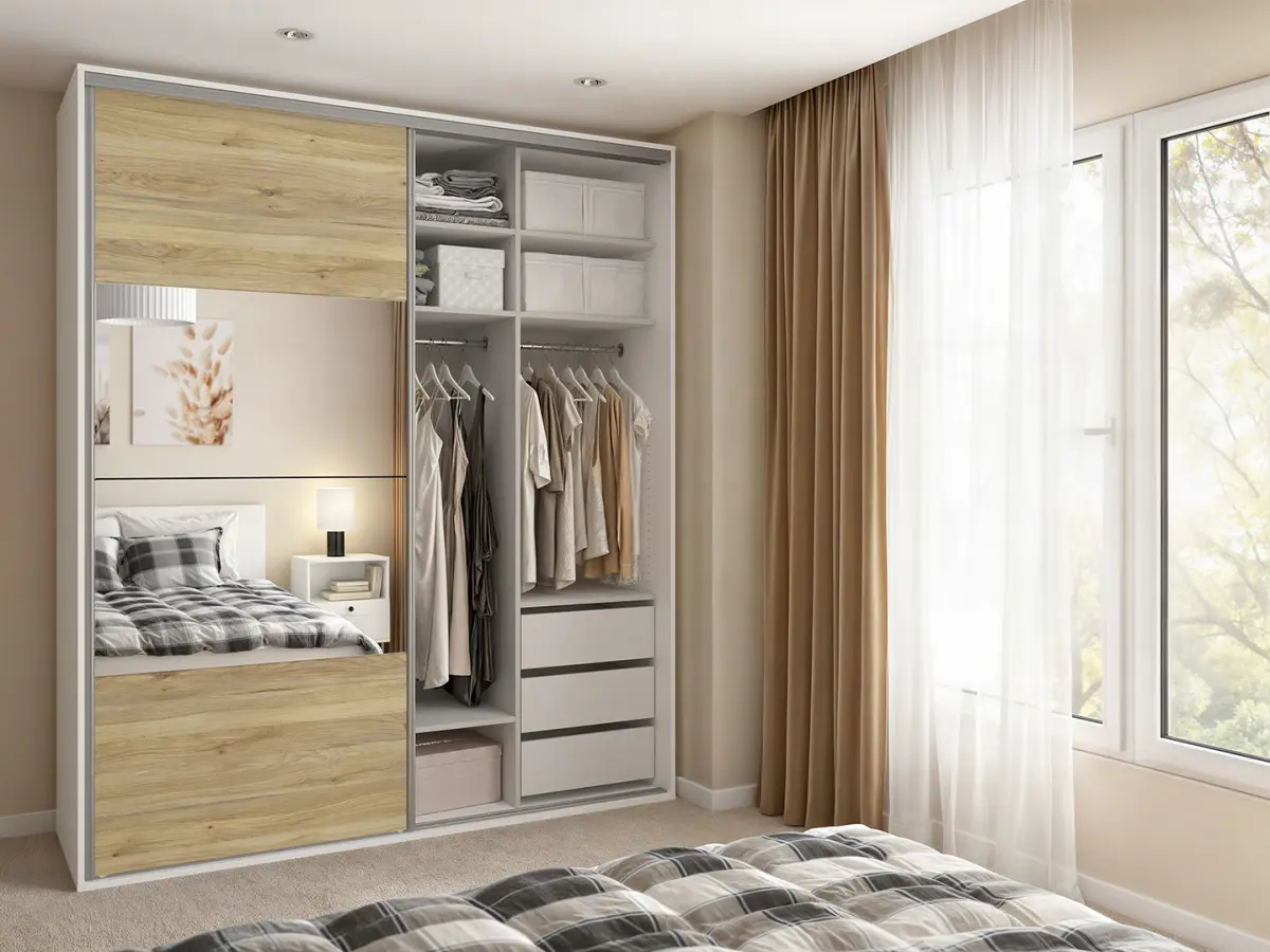 Armario de puertas correderas Flex 200 cm con espejo blanco/roble mauvella