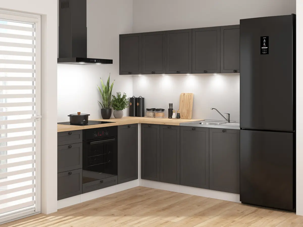 Conjunto de cocina rinconera Junona Line 200x200 grafito con encimera