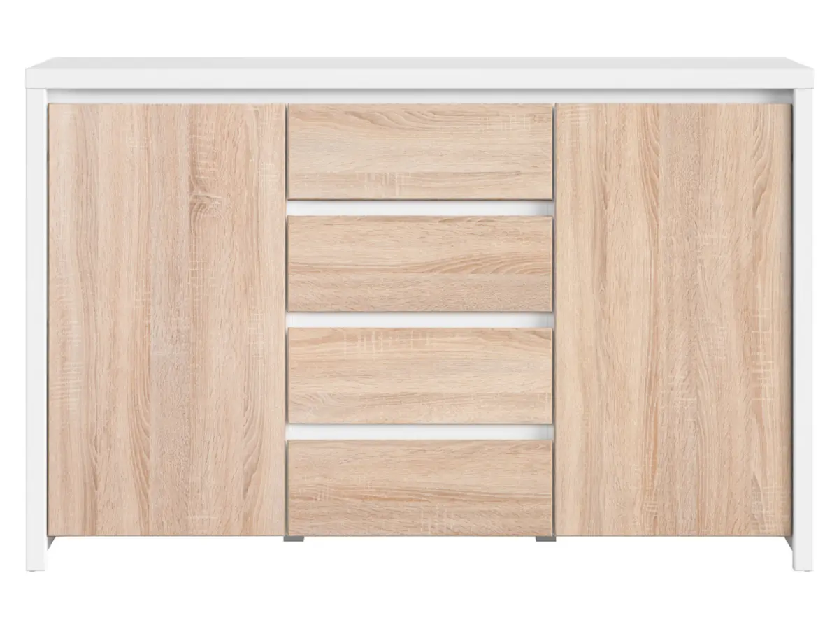 Cómoda Kaspian 144 cm con 2 puertas y 4 cajones blanca/roble sonoma