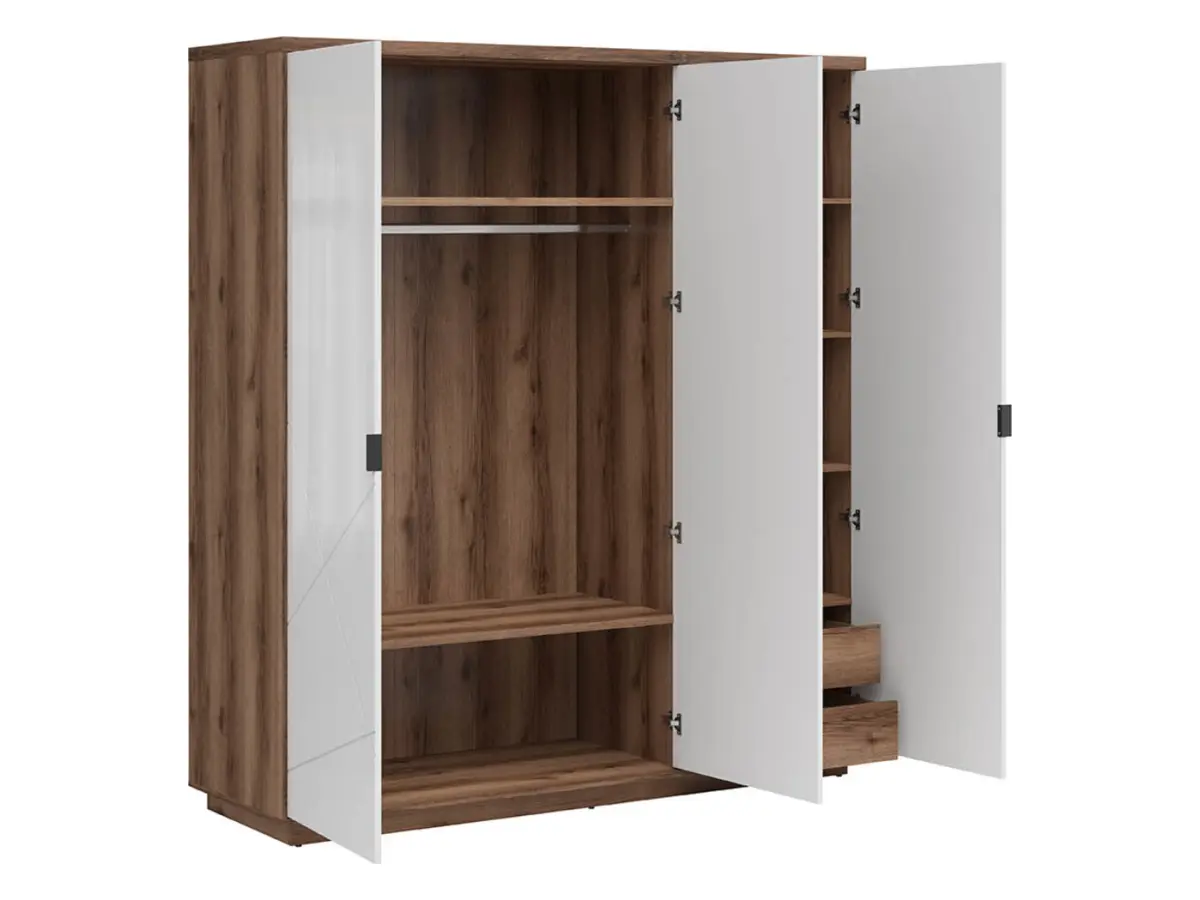 Armario de tres puertas Forn 180 cm roble delano oscuro/blanco brillo