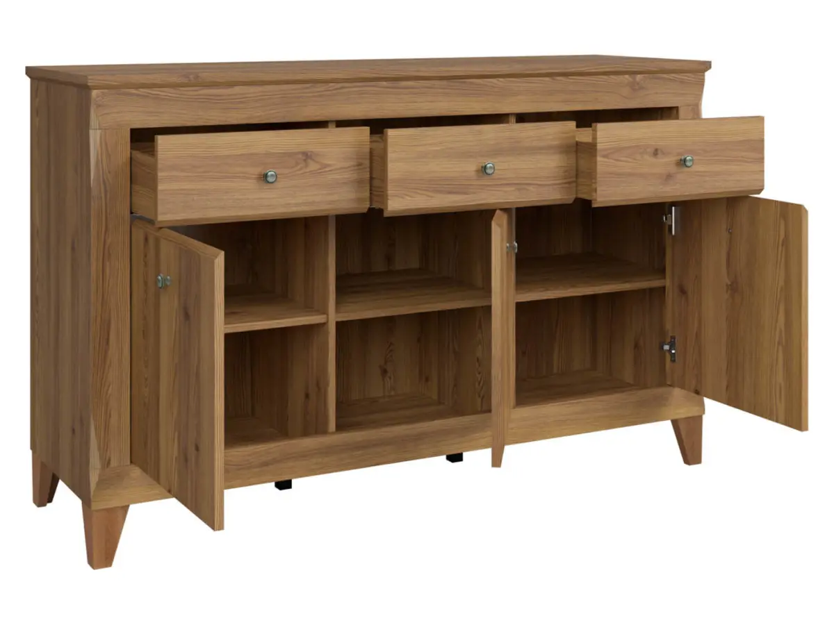 Cómoda Bergen 156 cm con 3 puertas y 3 cajones alerce sibiu dorado