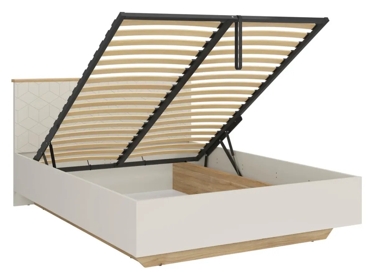 Cama Glamour 160x200 con contenedor y somier cachemira/roble mauvella