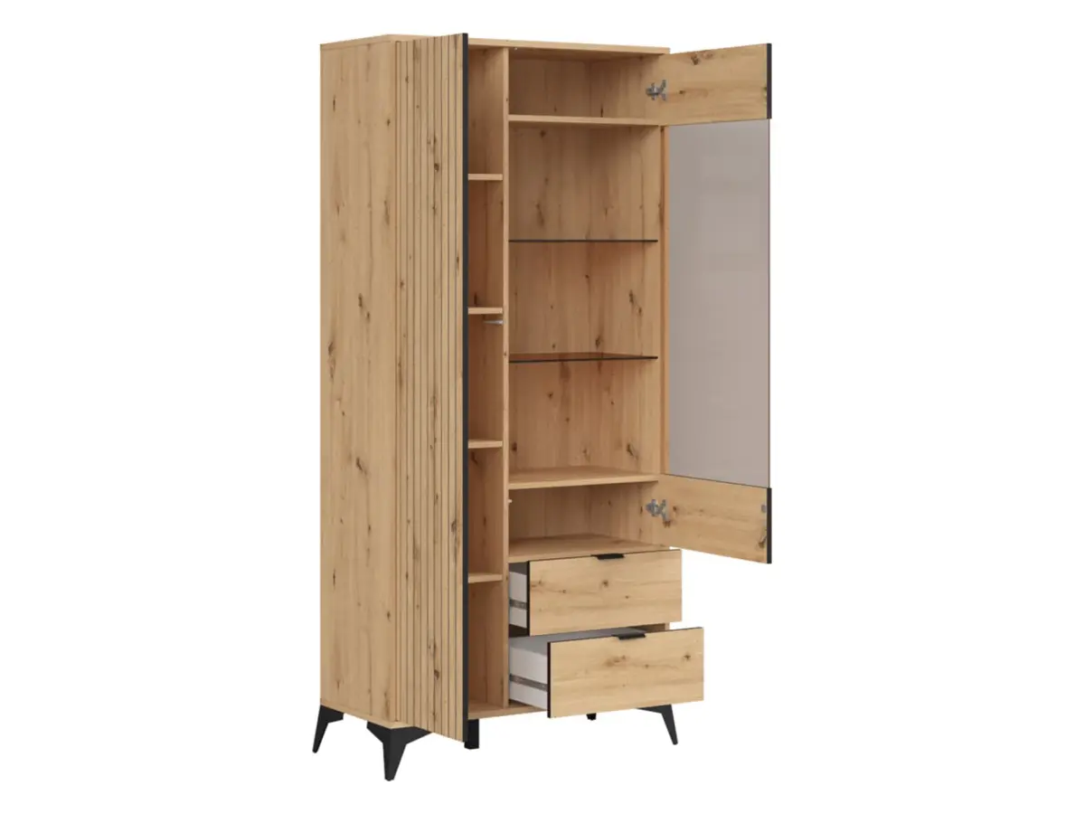 Vitrina alta Lamea 90 cm con 2 puertas y 2 cajones roble artisan