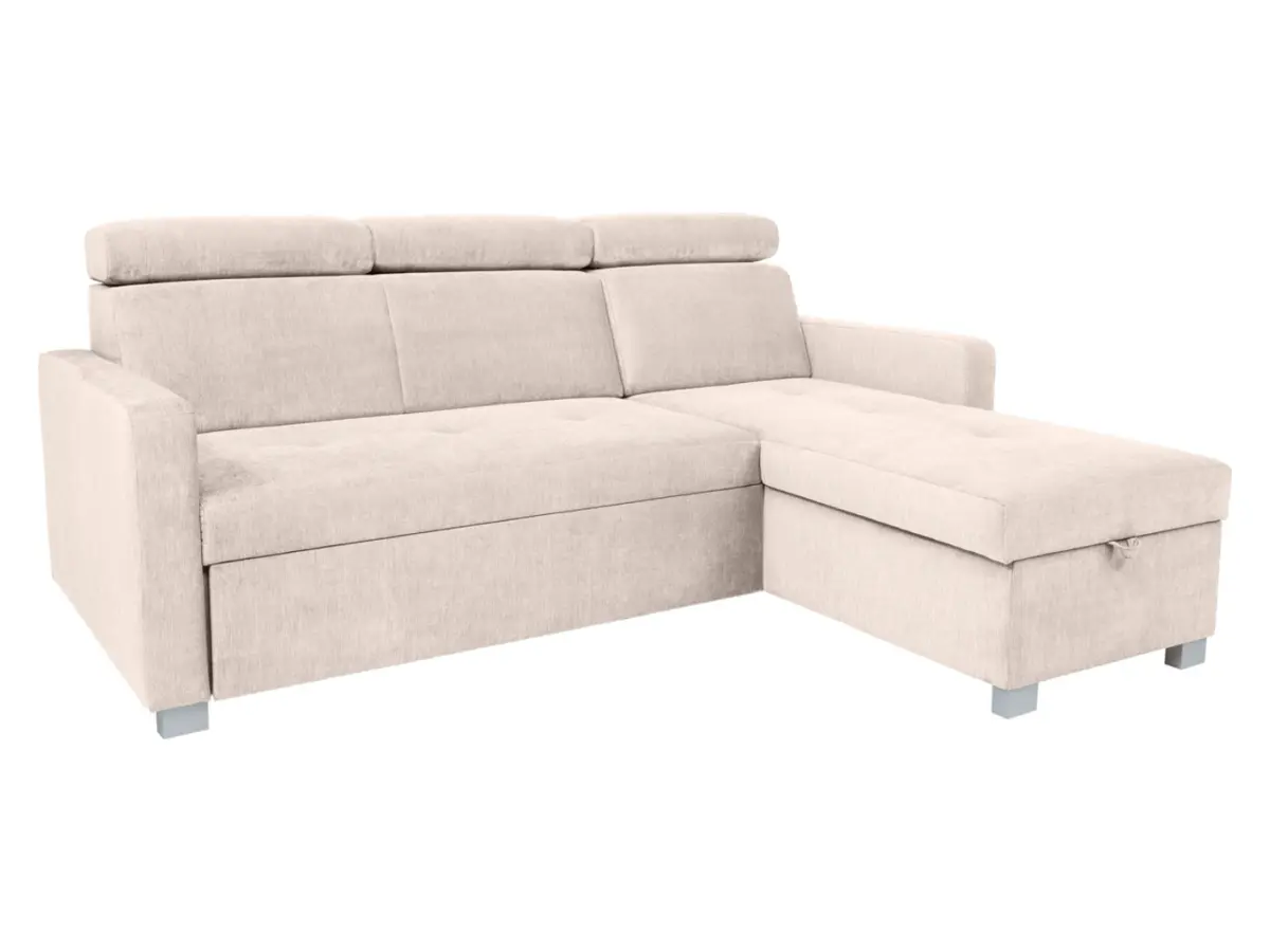 Sofá rinconera universal Brico convertible con arcón de terciopelo beige