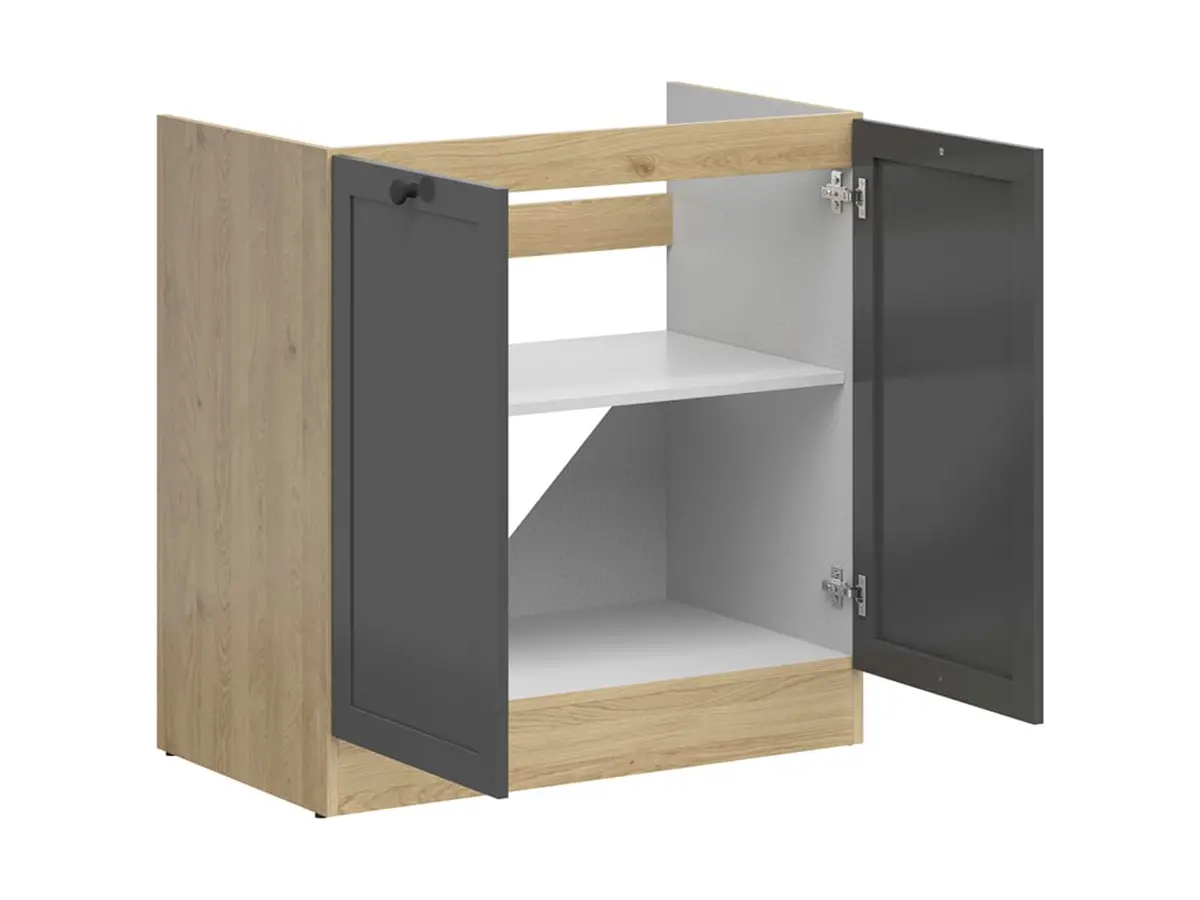 Mueble de cocina bajo fregadero Junona Line 80 cm con 2 puertas roble bernstein/grafito