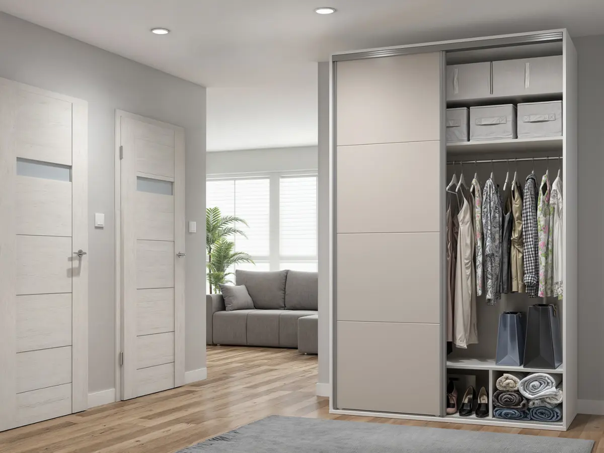 Armario de puertas correderas Flex 150 cm con espejo blanco/cachemira