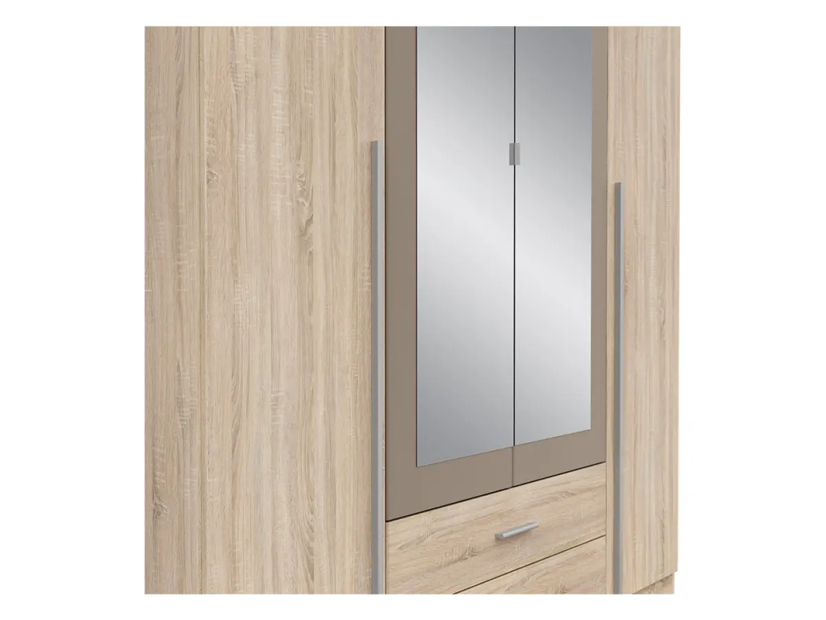 Armario de cuatro puertas Kredo 181 cm con espejo y cajones roble sonoma