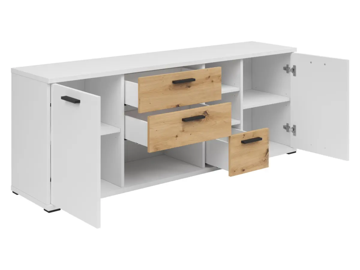 Biurko z komodą Homeland 156x150 cm dąb artisan/biały/grafit