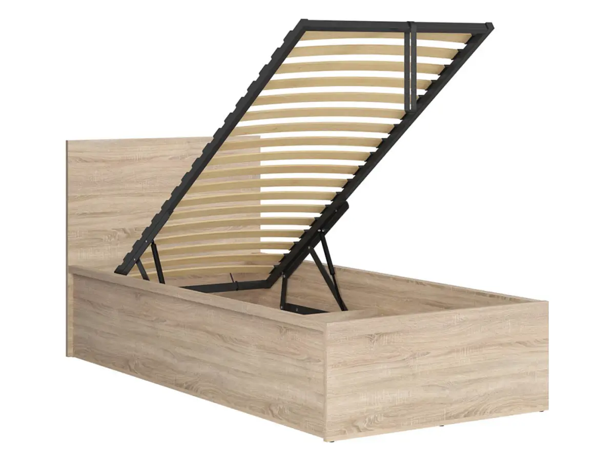 Cama Tetrix 90x200 con somier y arcón roble sonoma