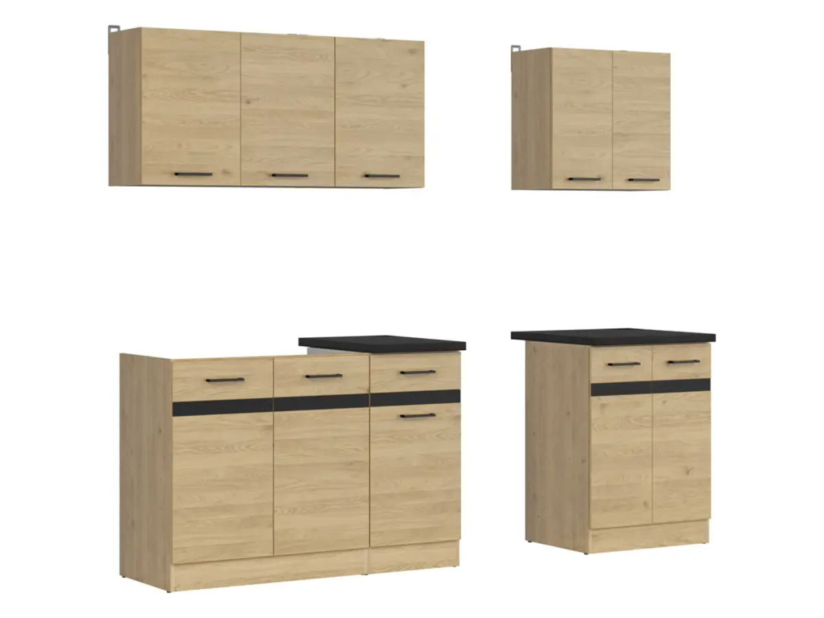 Conjunto de cocina Junona Line A 180 cm roble bernstein con encimera