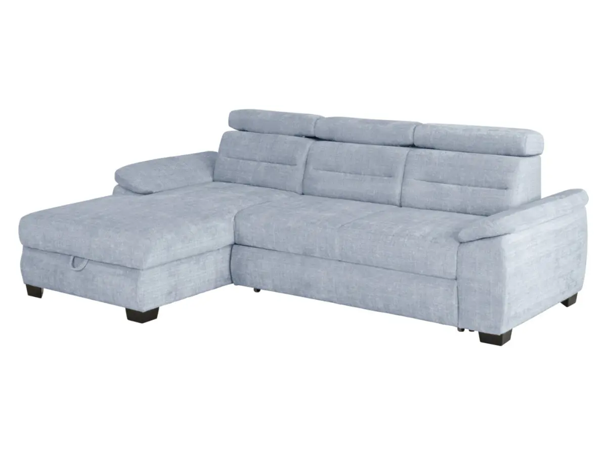 Sofá rinconera izquierdo Aguda convertible con arcón azul