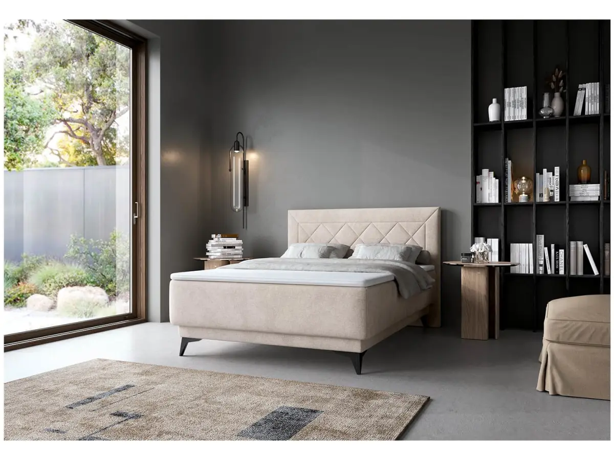 Cama continental Zalea 120x200 con arcón beige