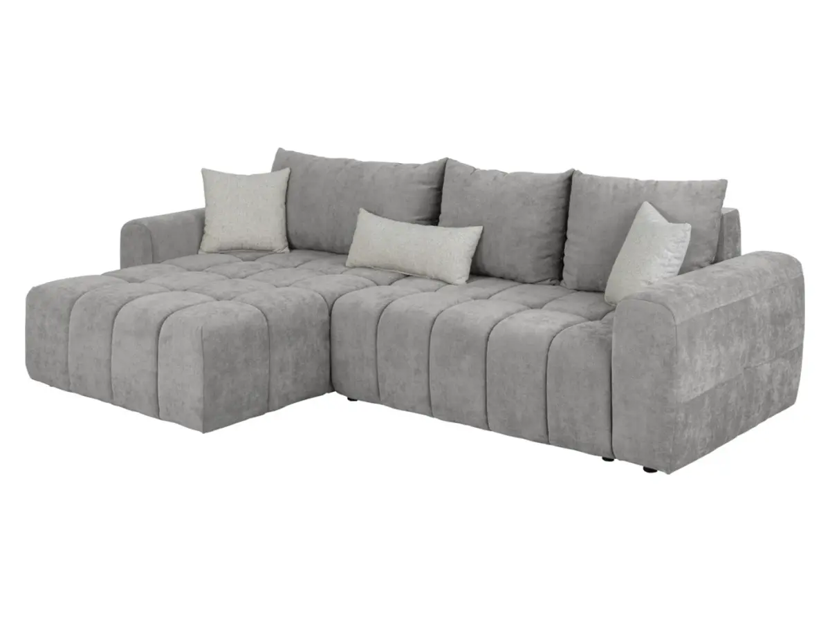 Sofá rinconera izquierdo Chill_Me convertible con arcón de chenilla gris