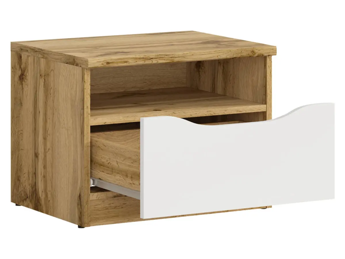 Mesita de noche Nuis 50 cm con cajón roble wotan/blanco brillo